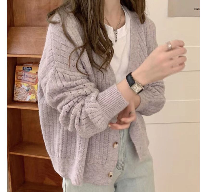 V-Neck Solid Lace Knit Sweater