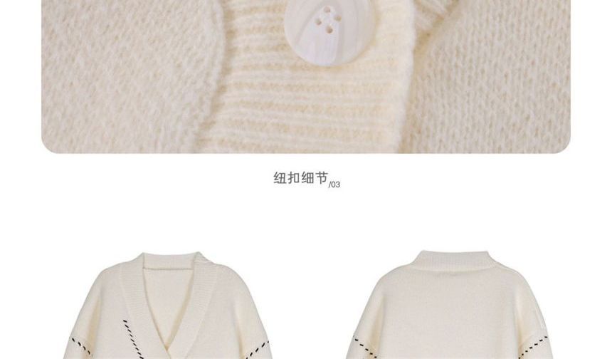 V-Neck Contrast Stitch Button-Up Knit
