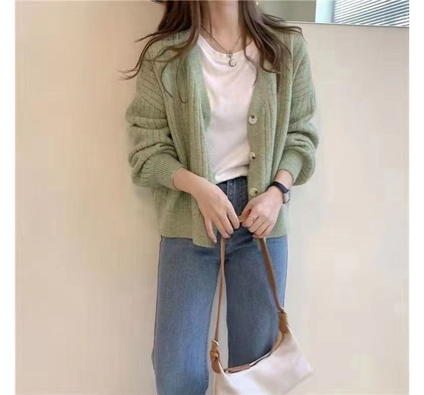V-Neck Pointelle Knit Top