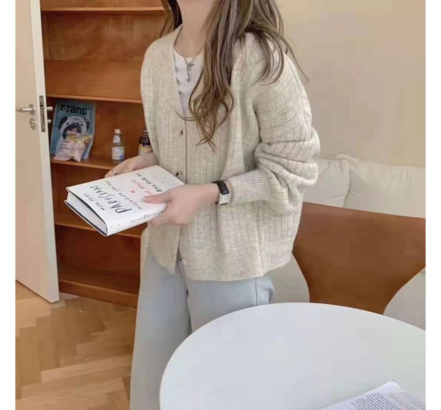 V-Neck Pointelle Knit Top