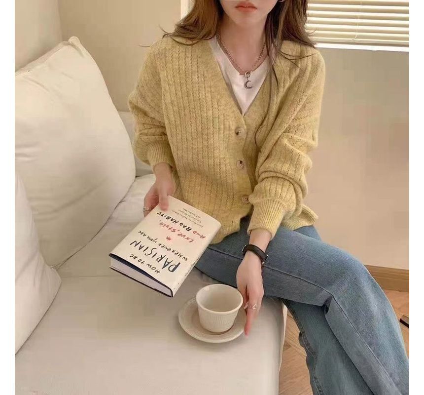 V-Neck Pointelle Knit Top
