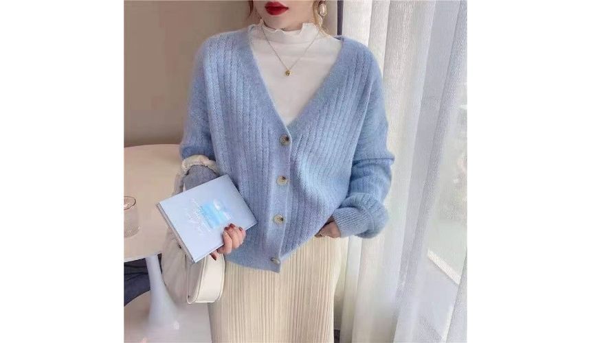 V-Neck Pointelle Knit Top