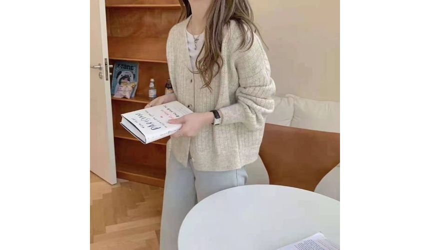 V-Neck Pointelle Knit Top