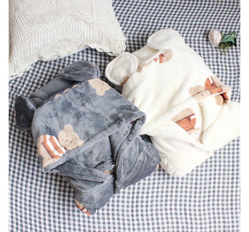 Couple Matching Long-Sleeve Bear Print Hooded Pajama Robe