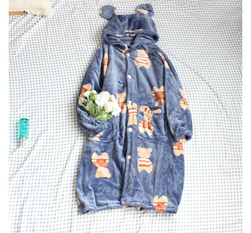 Couple Matching Long-Sleeve Bear Print Hooded Pajama Robe