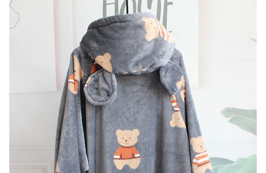 Couple Matching Long-Sleeve Bear Print Hooded Pajama Robe