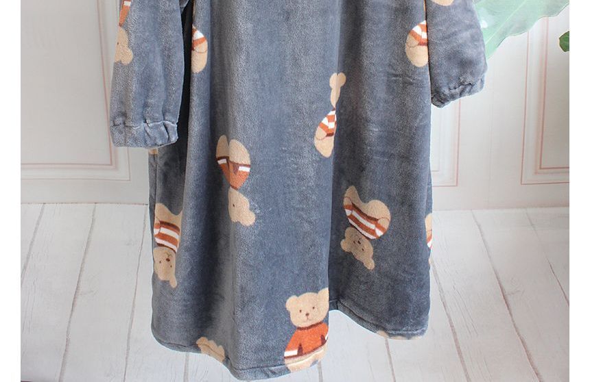 Couple Matching Long-Sleeve Bear Print Hooded Pajama Robe
