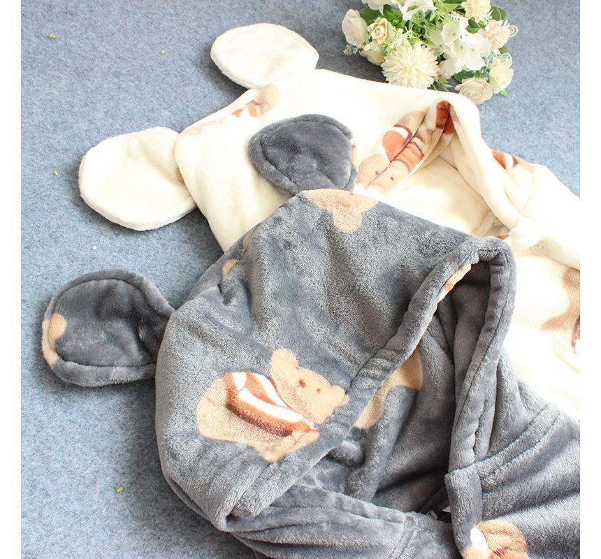 Couple Matching Long-Sleeve Bear Print Hooded Pajama Robe