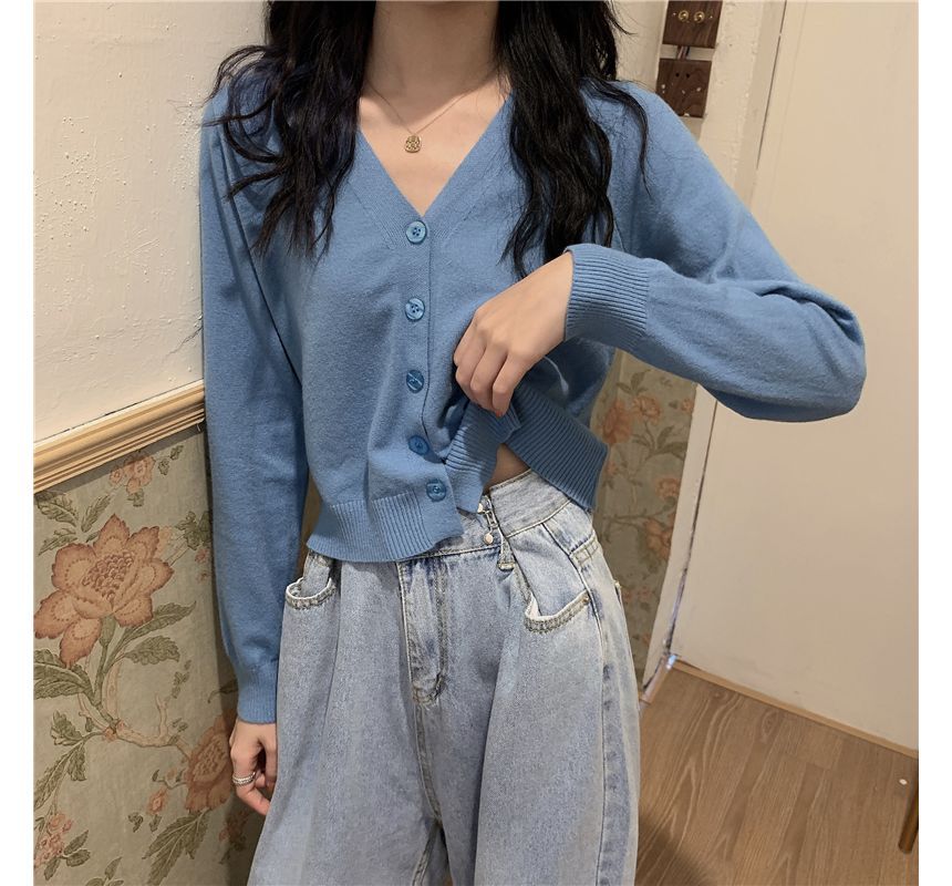 V-Neck Button-Front Knit Jacket
