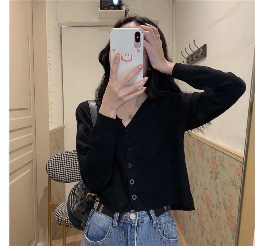 V-Neck Button-Front Knit Jacket