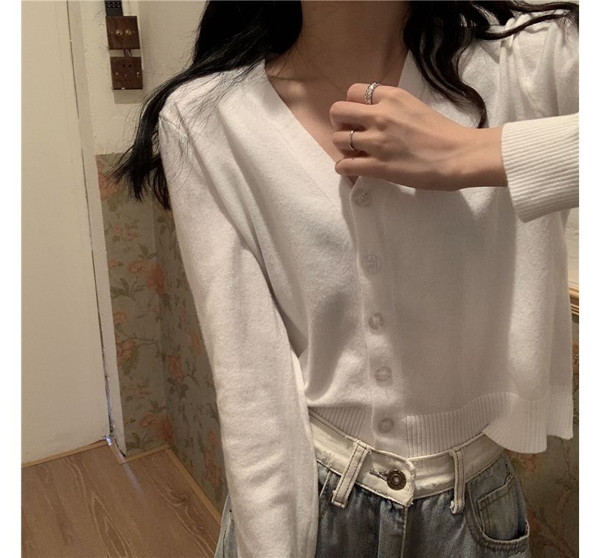 V-Neck Button-Front Knit Jacket