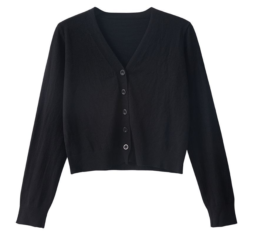 V-Neck Button-Front Knit Jacket