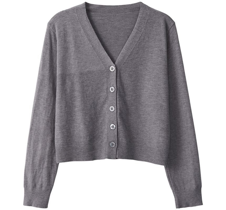 V-Neck Button-Front Knit Jacket