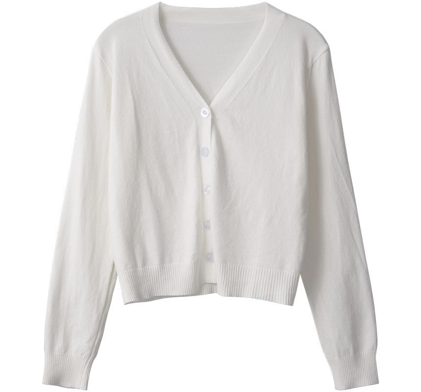 V-Neck Button-Front Knit Jacket