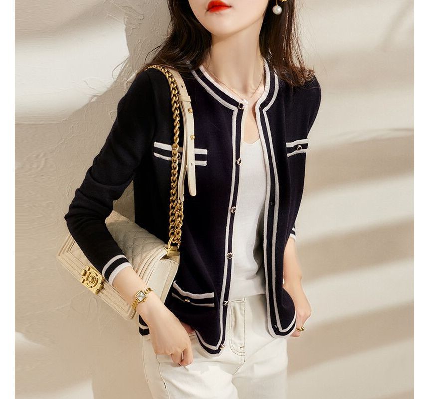 Contrast Trim Cropped Knit Jacket