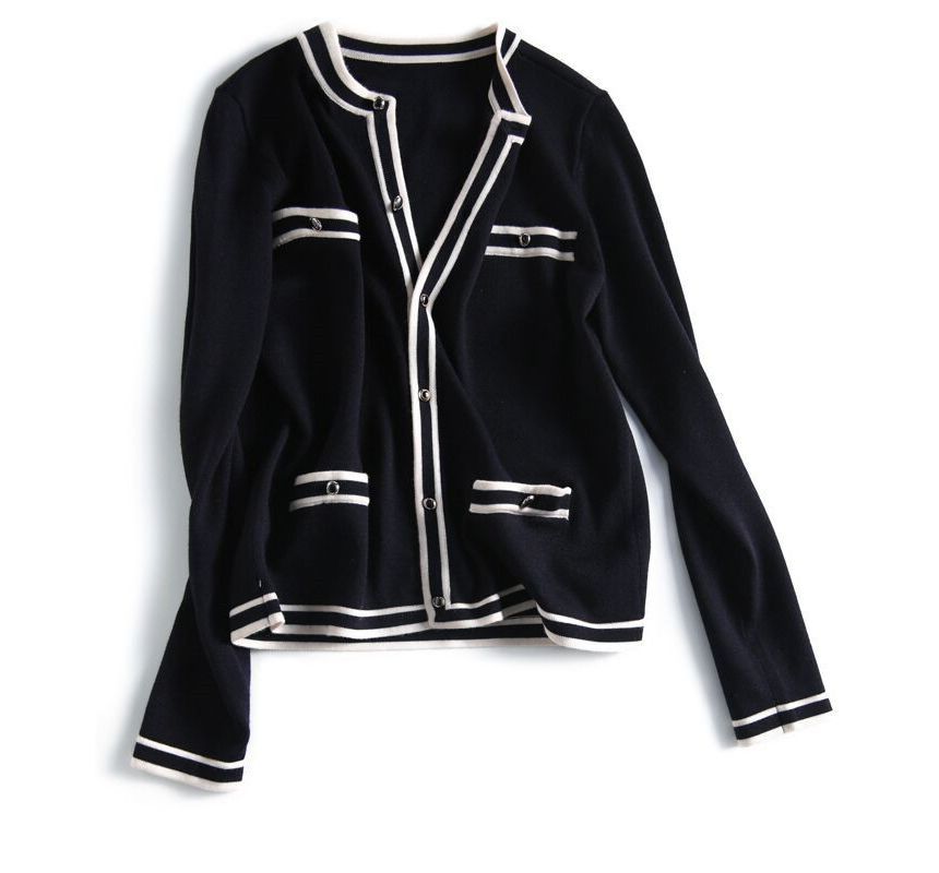Contrast Trim Cropped Knit Jacket