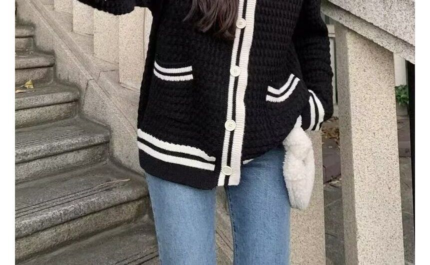 Sailor Collar Button-Up Knit Top