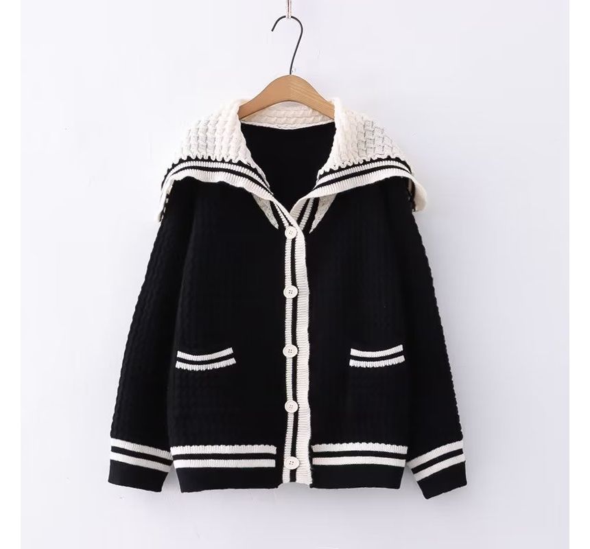 Sailor Collar Button-Up Knit Top