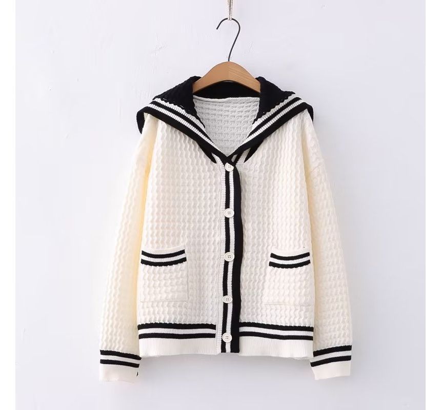 Sailor Collar Button-Up Knit Top