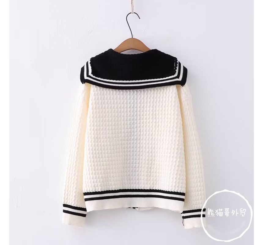 Sailor Collar Button-Up Knit Top
