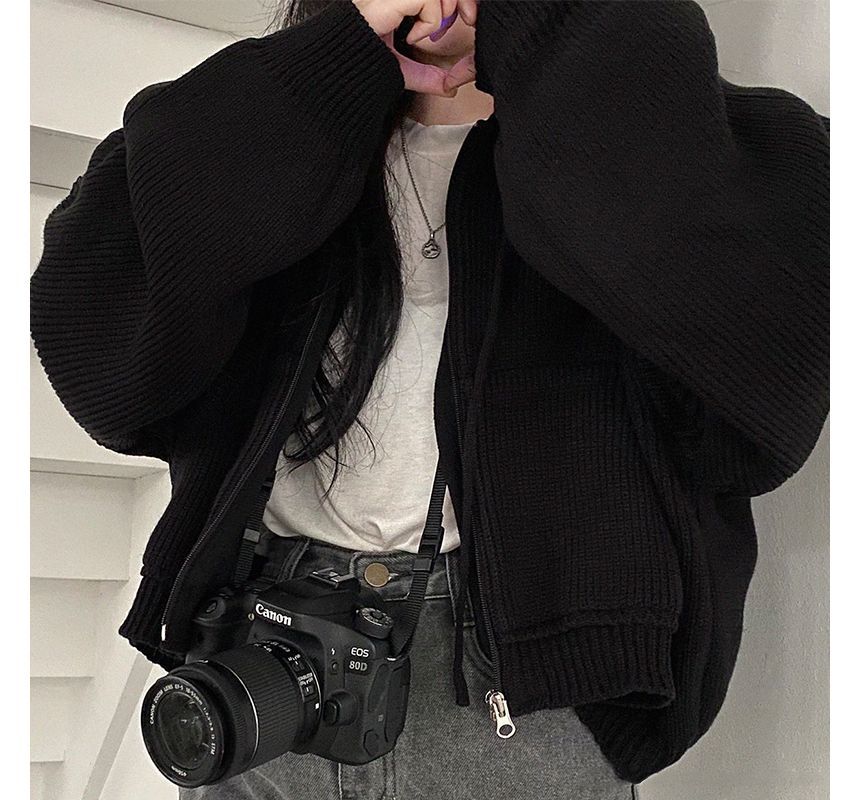 Solid Hooded Zip Cardigan
