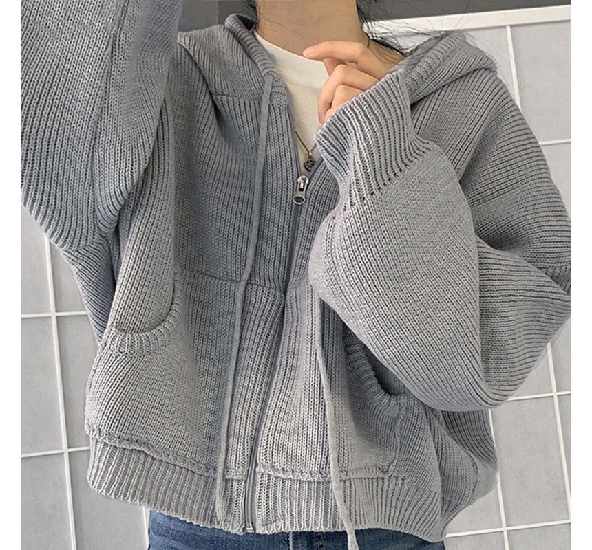 Solid Hooded Zip Cardigan