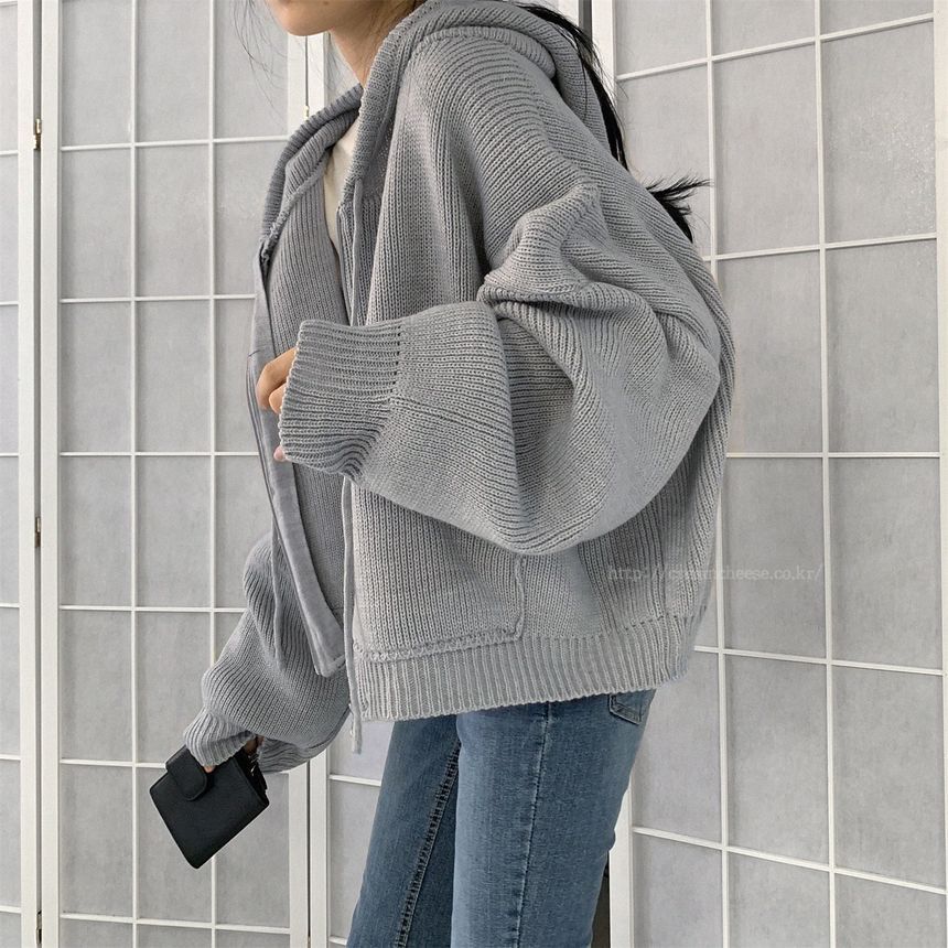 Solid Hooded Zip Cardigan