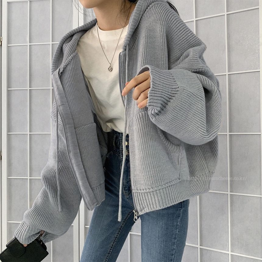 Solid Hooded Zip Cardigan