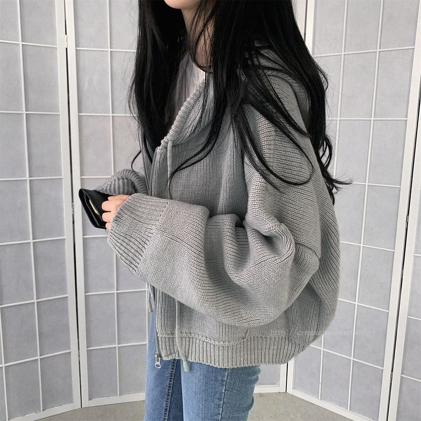Solid Hooded Zip Cardigan