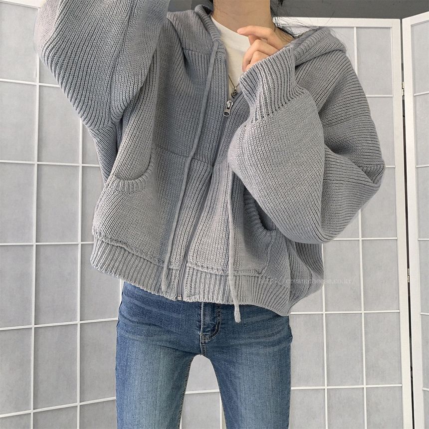 Solid Hooded Zip Cardigan