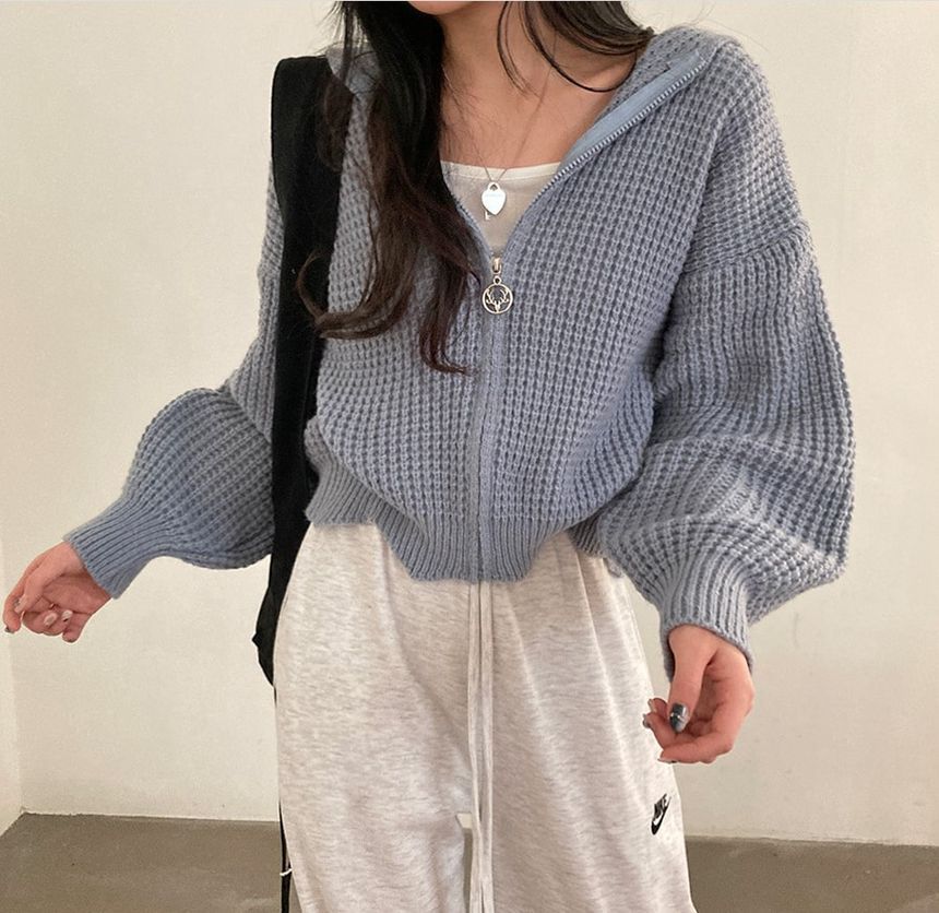 Solid Waffle Hooded Crop Knit
