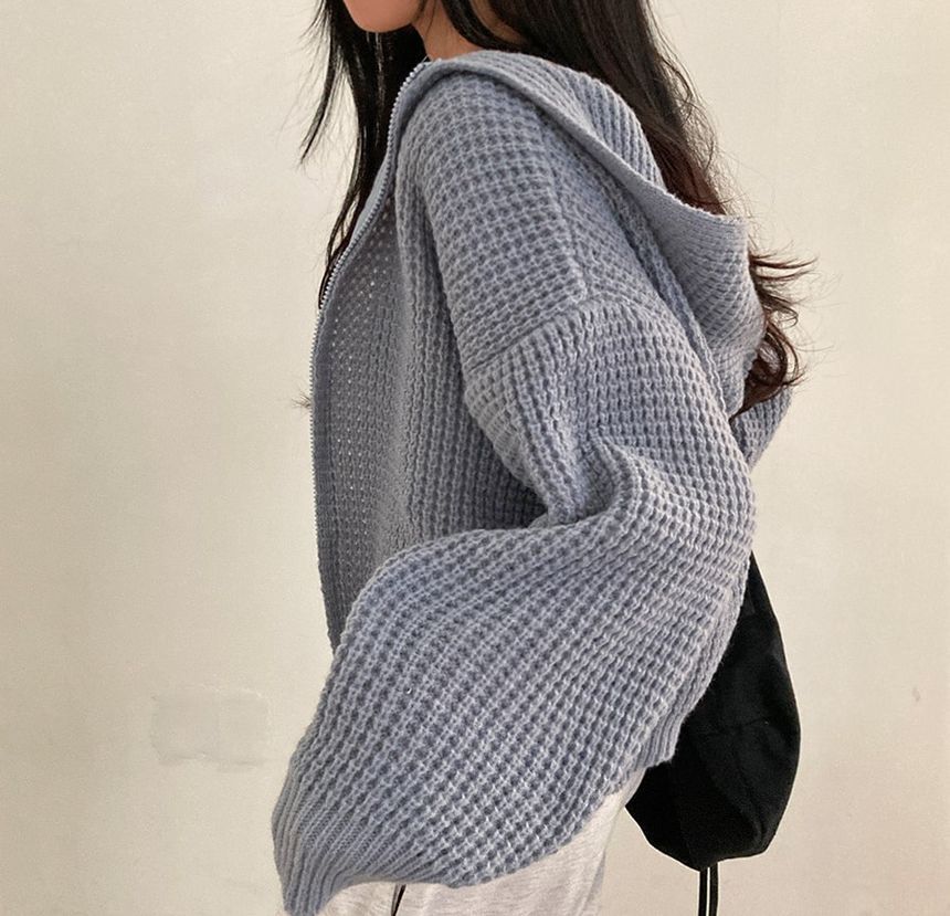 Solid Waffle Hooded Crop Knit