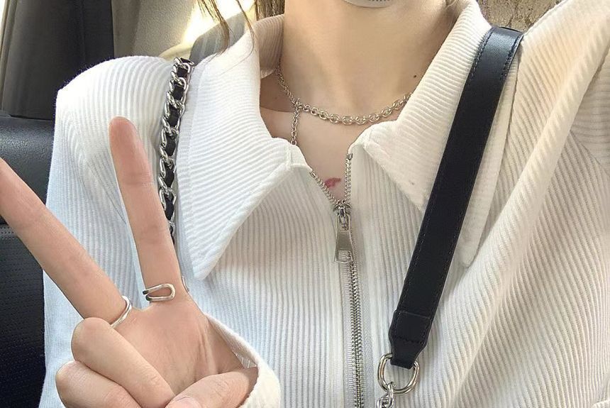 Long-Sleeve Lapel Zip-Up Solid Cardigan