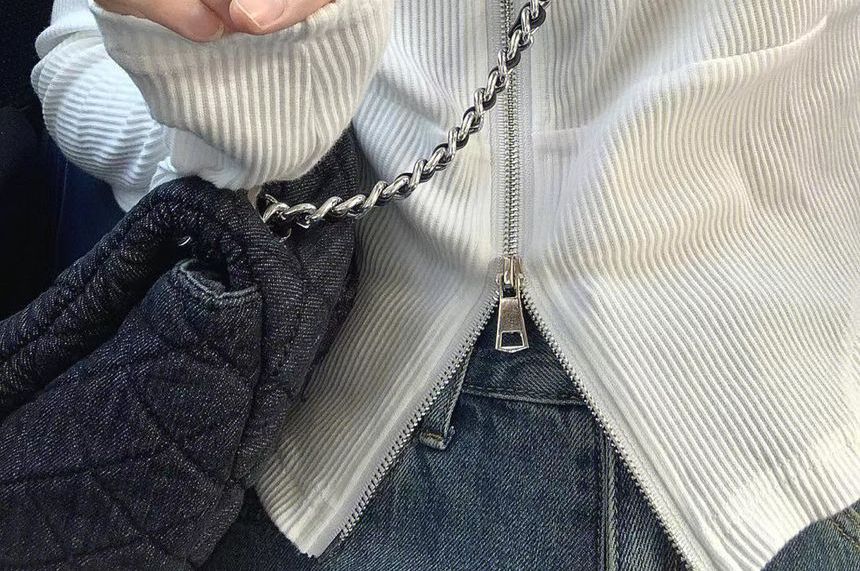 Long-Sleeve Lapel Zip-Up Solid Cardigan