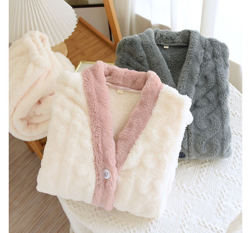 Couple Matching Pajama Set: Long-Sleeve Flannel Button Top + Pants