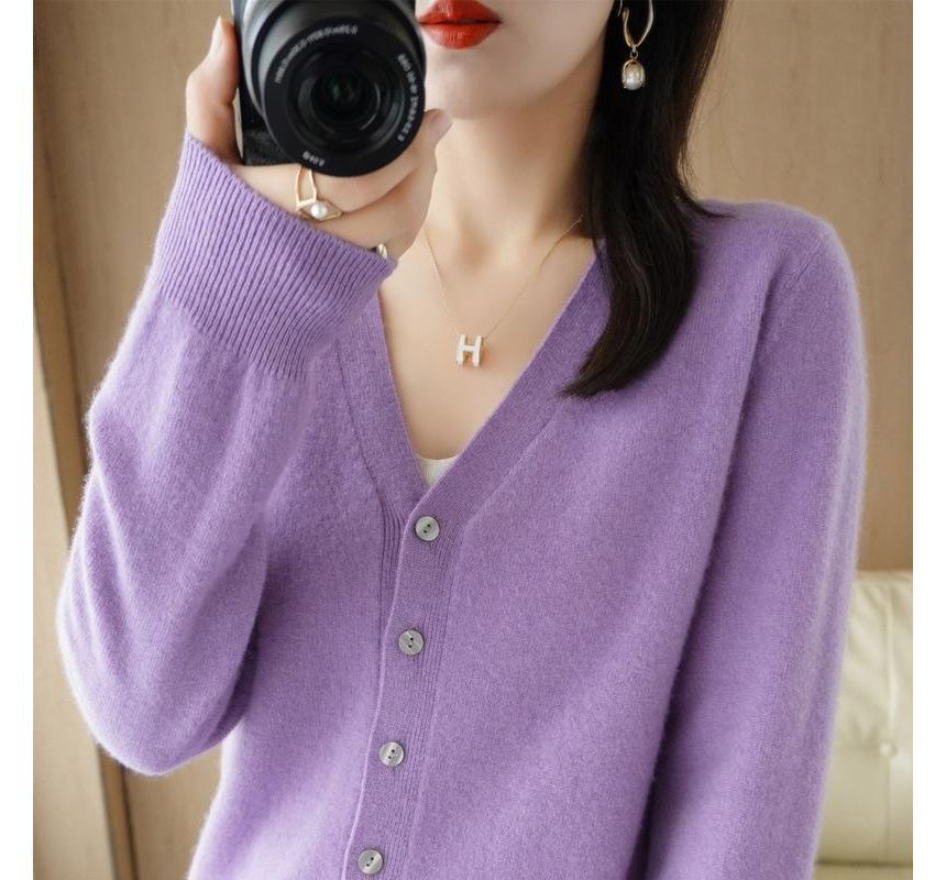 V-Neck Solid Knit Cardigan