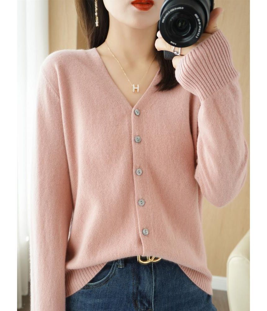 V-Neck Solid Knit Cardigan