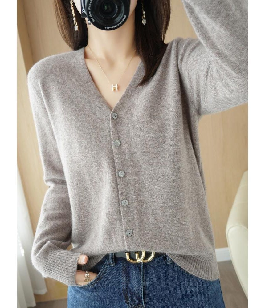 V-Neck Solid Knit Cardigan