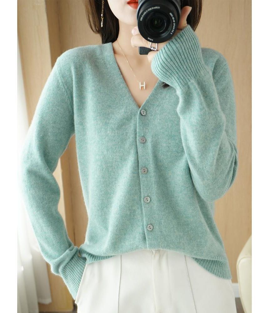 V-Neck Solid Knit Cardigan