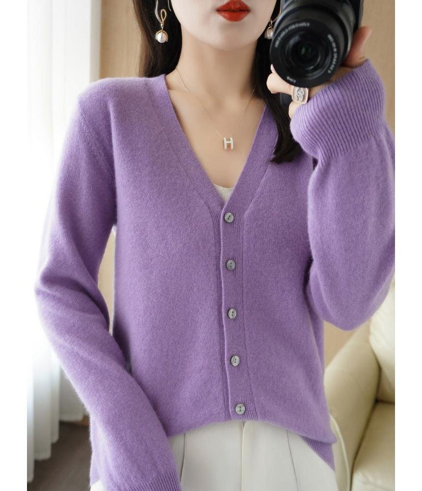 V-Neck Solid Knit Cardigan