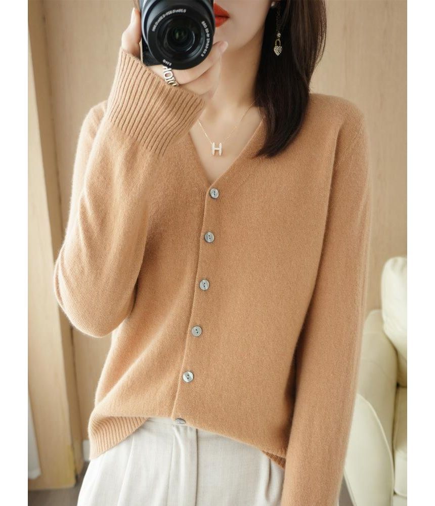 V-Neck Solid Knit Cardigan