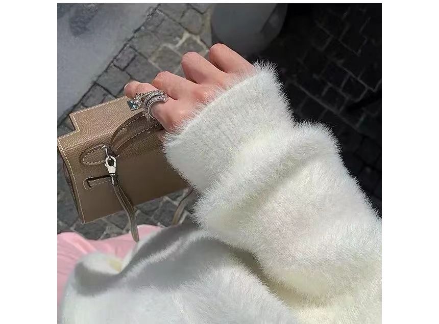 Solid Open Front Faux Fur Long Knit