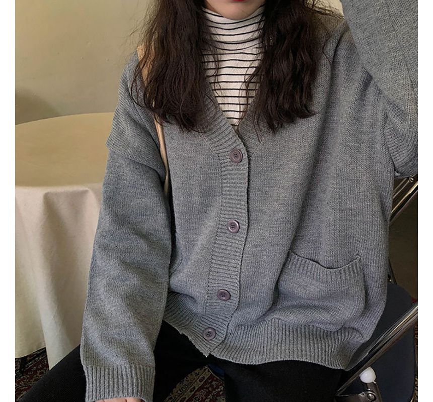 Oversized V-Neck Plain Cardigan
