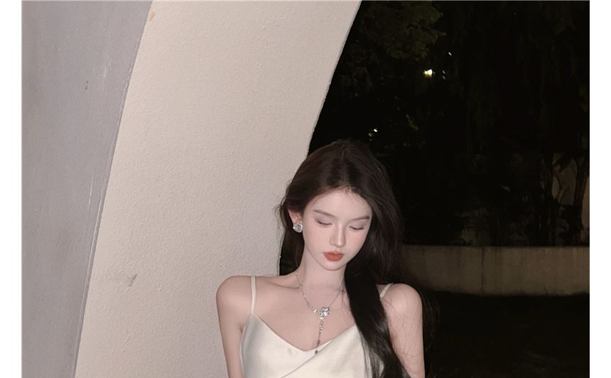 Thin Strap Solid Midi A-Line Dress