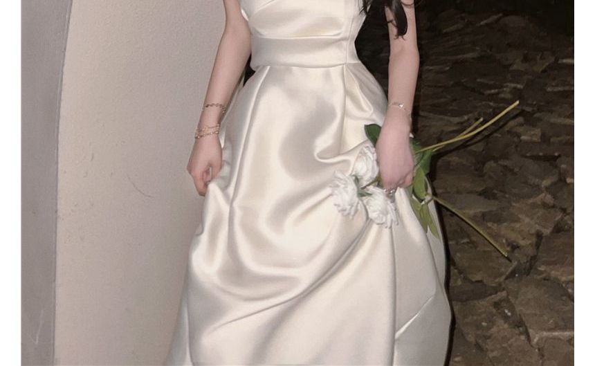 Thin Strap Solid Midi A-Line Dress