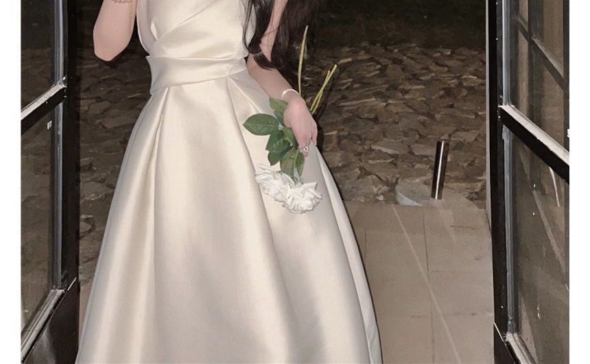 Thin Strap Solid Midi A-Line Dress