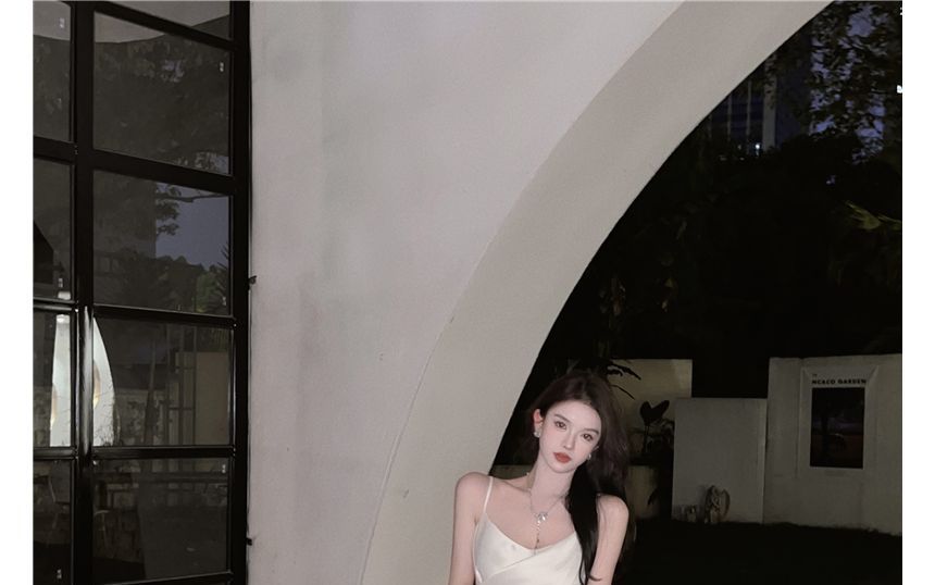 Thin Strap Solid Midi A-Line Dress