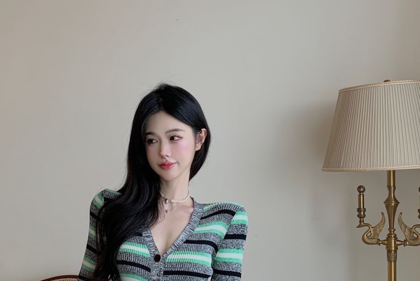 Striped Long Knit Cardigan and Wide-Leg Pants Set