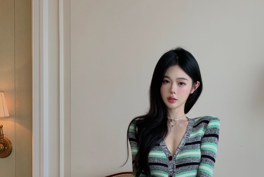 Striped Long Knit Cardigan and Wide-Leg Pants Set