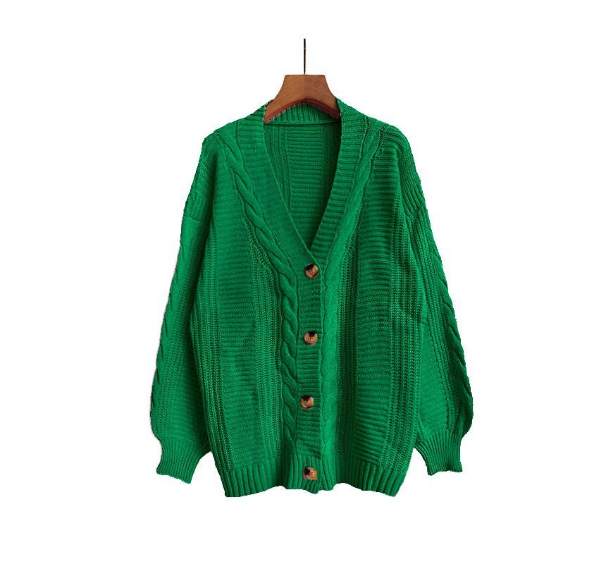 Puff Sleeve V-Neck Cable Knit Cardigan
